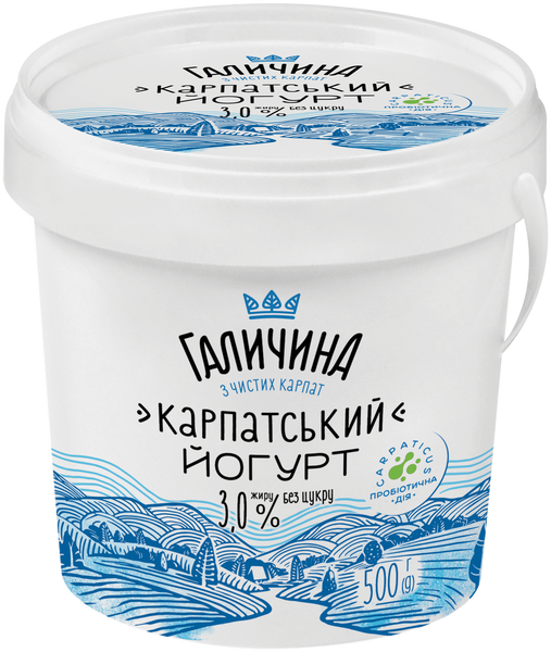 Йогурт "Карпатський" 3,0% відро 500 г без цукру Галичина РД-041164 фото