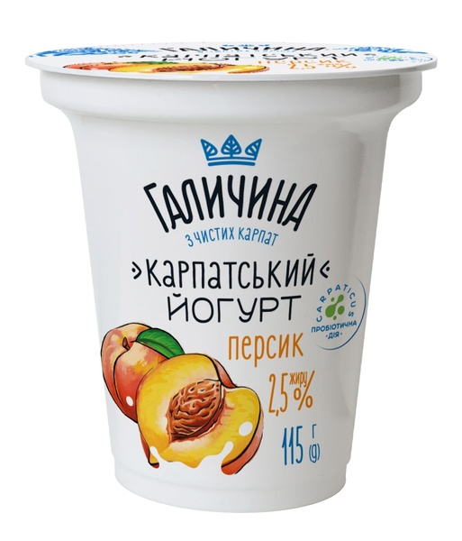 Йогурт "Карпатський" ст. десертний 2,5% 115 г Персик Галичина РД-051804 фото